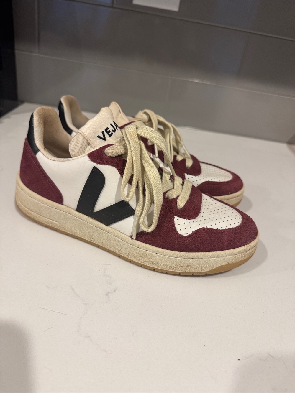 Veja low-top sneakers in burgundy, white & black